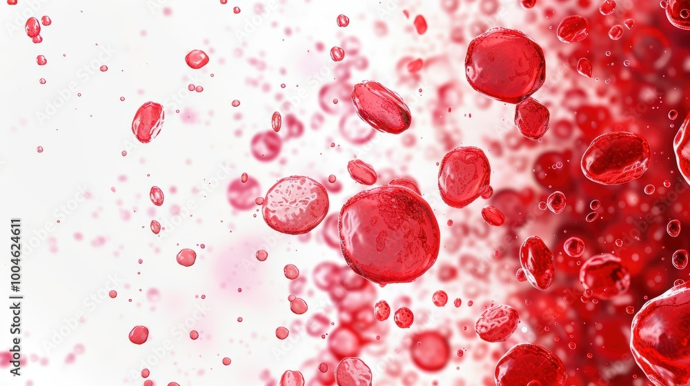 Floating and Flowing Red Blood Cells on White Background Floating and Flowing Red Blood Cells on White Background