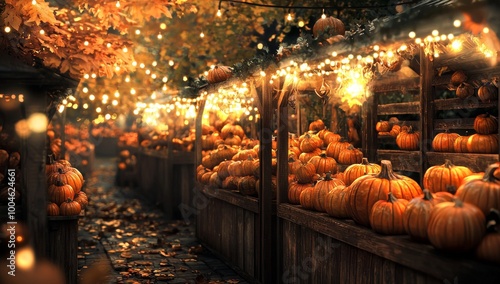 Blissful Autumn Market with Bright Orange Pumpkins