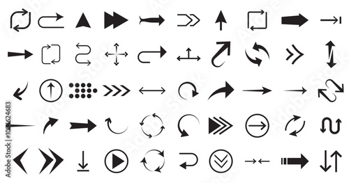 Black vector arrows collection. Arrow. Cursor. Arrow vector icon. Modern simple arrows. Collection different Arrows on flat style for web design or interface. Direction symbols - vector illustration