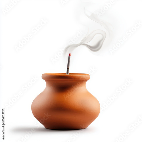 Wallpaper Mural A traditional clay pot with incense stick producing fragrant smoke, enhancing the ambiance of any space. Torontodigital.ca