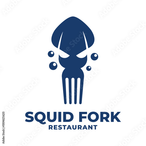 squid fork restaurant flat minimalist logo design