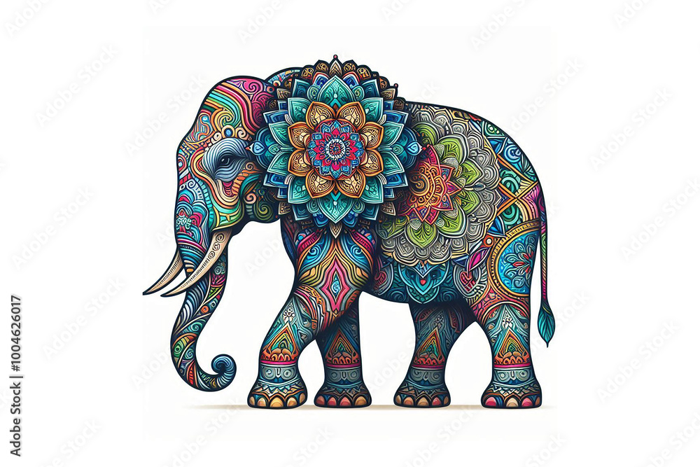 Fototapeta premium colorful Elephant mandala design, white background