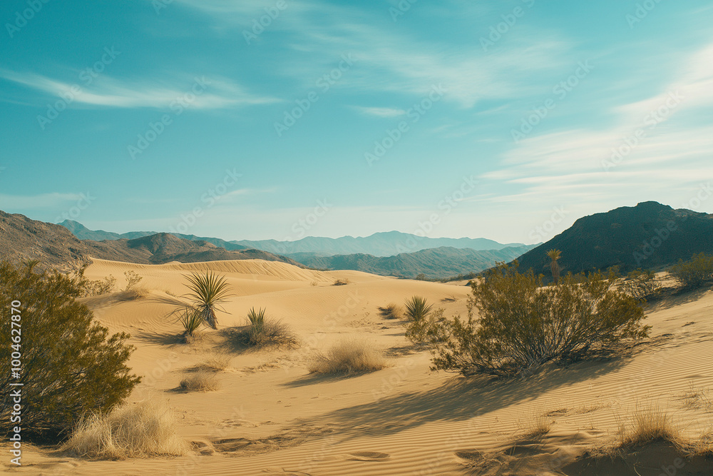 Striking Desert Landscape Under Brilliant Sun Striking Desert Landscape Under Brilliant Sun