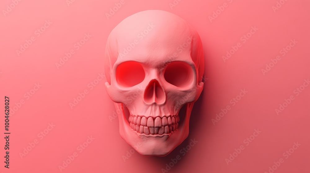 Pink skull floating on a pink background conveying minimalism Pink skull floating on a pink background conveying minimalism