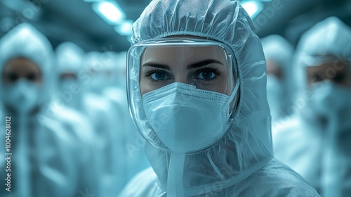 Close-up Portrait of a Woman in a Protective Suit