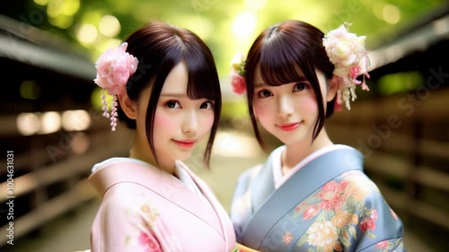 Beautiful sisters in kimono