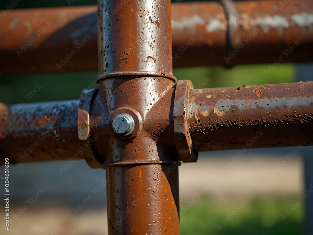 Close-up of a rusty metal pipe joint with bolts. Close-up of a rusty metal pipe joint with bolts.