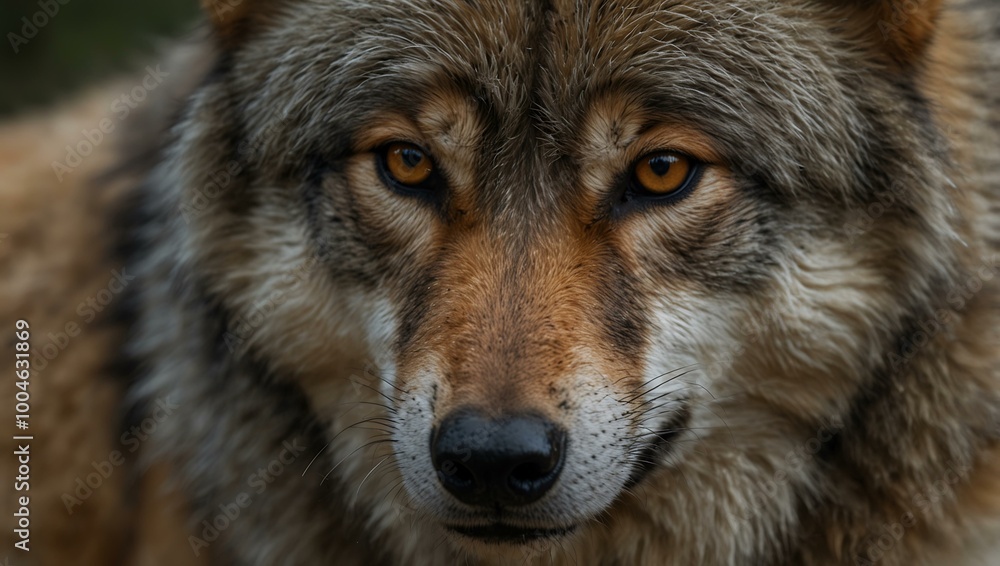Close-up of a wolf with vibrant fur. Close-up of a wolf with vibrant fur.