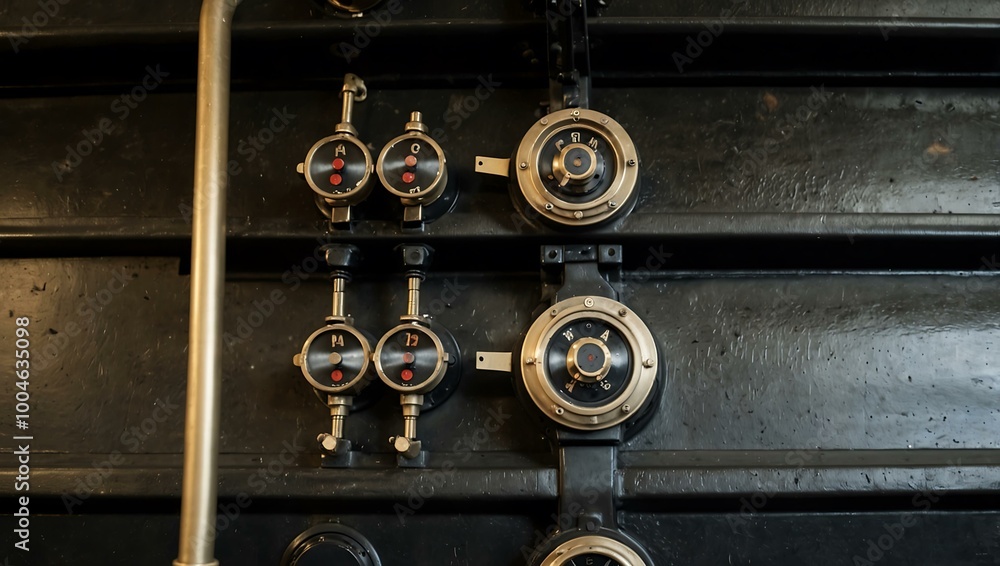 Close-up of steam locomotive train controls. Close-up of steam locomotive train controls.