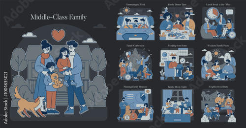 Middle Class Family. Flat Vector Illustration