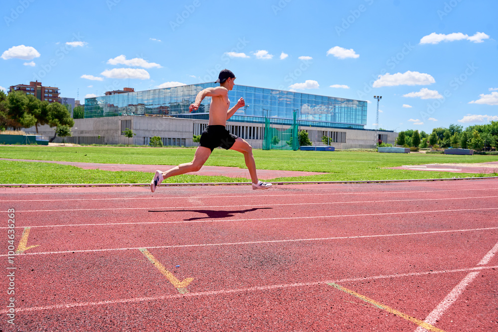 Fototapeta premium Sprinter mid-stride during track training