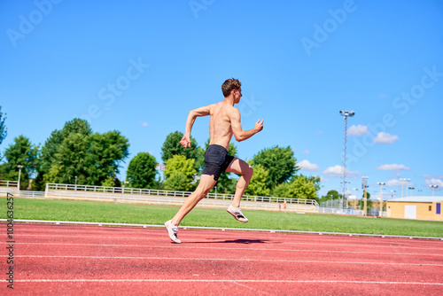 Sprinter running on track during training