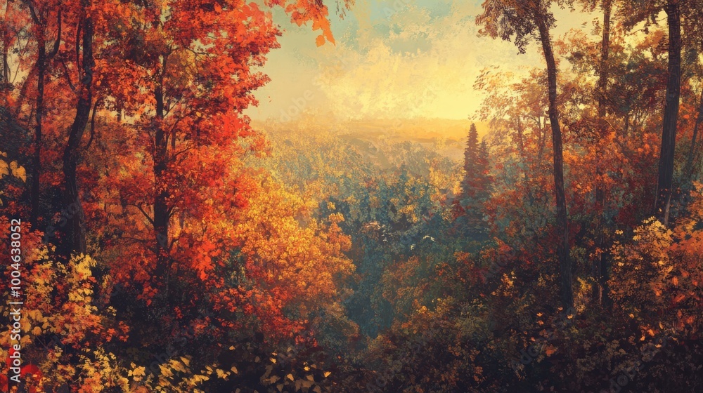 Stunning autumn forest with vibrant foliage illuminated by golden sunlight. Stunning autumn forest with vibrant foliage illuminated by golden sunlight.
