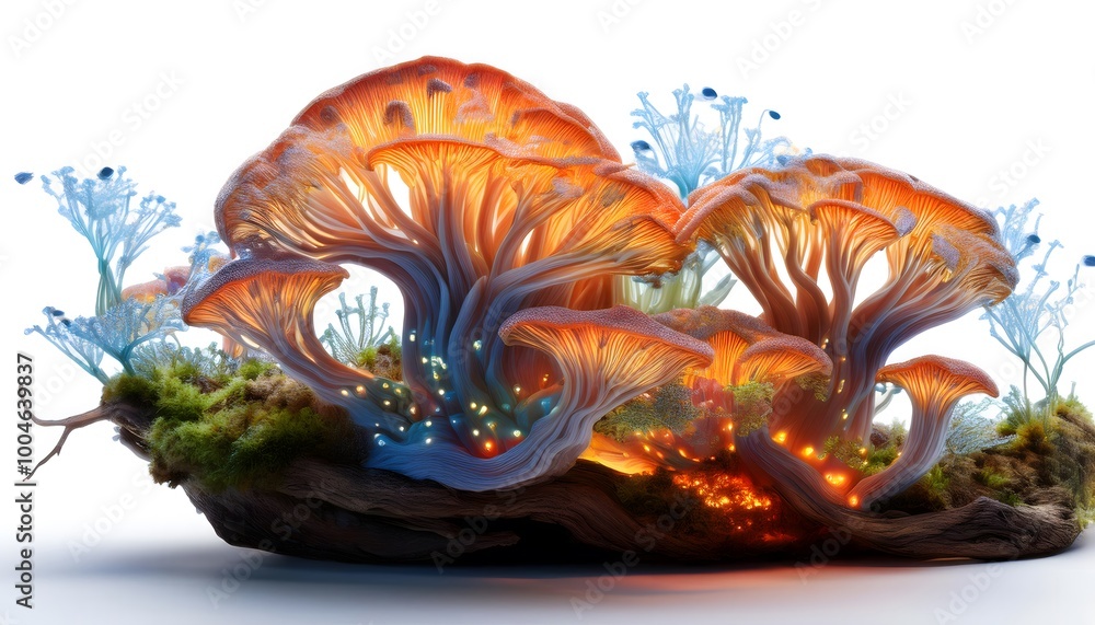 Fictional Fungus Microscopic View. fictional fungus with sprawling tendrils and glowing spores Fictional Fungus Microscopic View. fictional fungus with sprawling tendrils and glowing spores