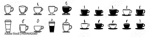 A paper coffee cup, hot coffee line, and flat icon isolated on a white background.