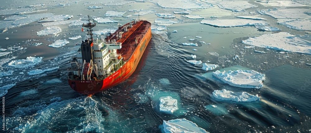 Fototapeta premium Oil Tanker Navigating Icy Arctic Waters