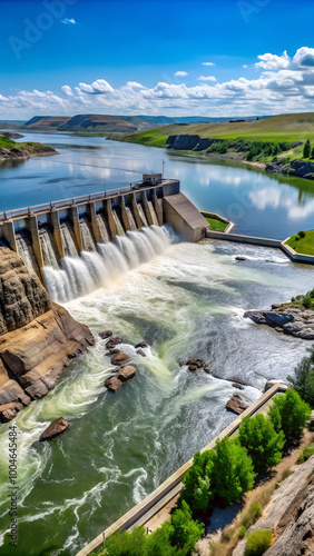 MAY 23, 2019, GREAT FALLS, MT., USA - Black Eagle Dam of the Great Falls of the Missouri River, Great Falls, Montana