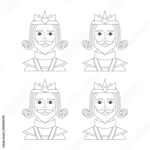 A set of black and white vector images of the king of all stripes on a white background.