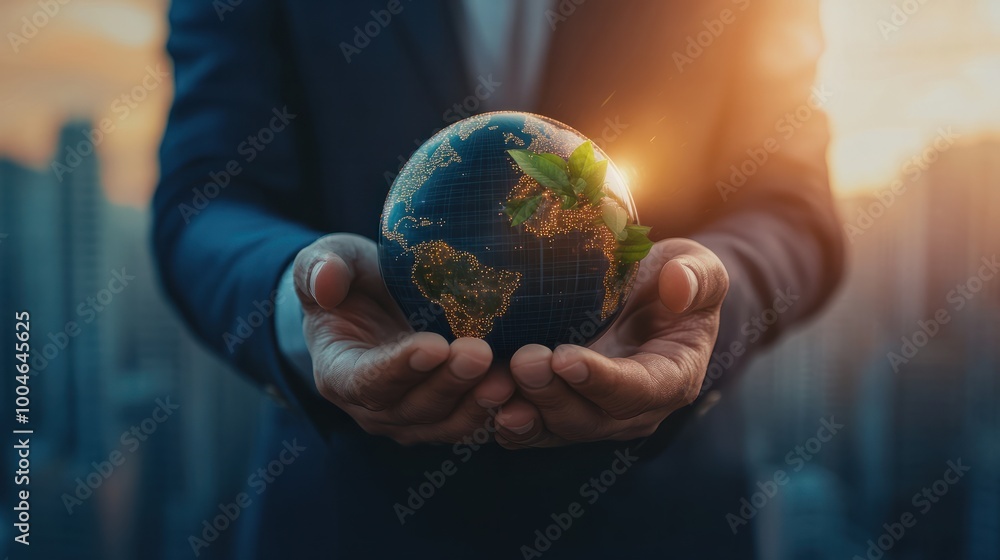 Business leader outlining a sustainable strategy for a responsible future with care for the planet and growth Business leader outlining a sustainable strategy for a responsible future with care for the planet and growth