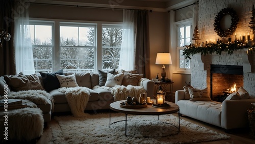 Cozy winter space with Christmas decorations and a festive New Year vibe.