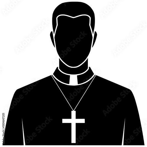 Illustration of a Priest with cross icon, in black, isolated 