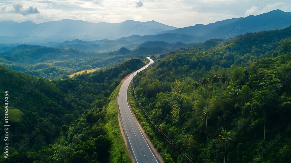 Fototapeta premium Road carving path through mountains and dense jungle image