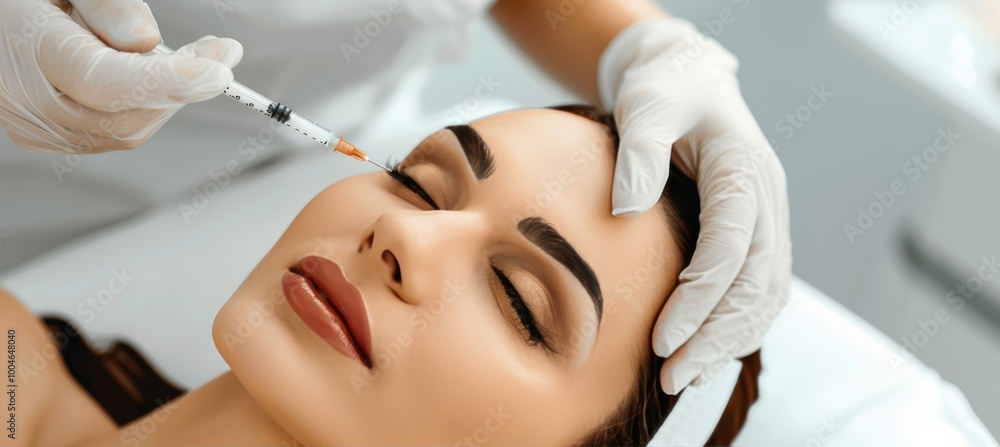 Beautician giving botox injection to a woman's face, enhancing beauty and skincare Beautician giving botox injection to a woman's face, enhancing beauty and skincare