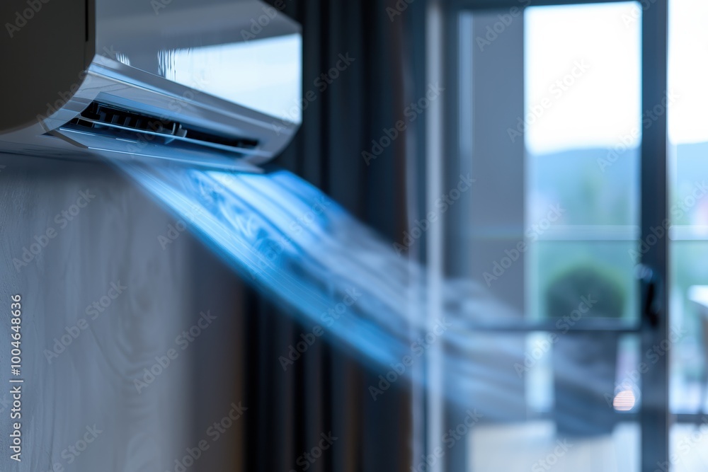 Interior air conditioner with cool air flow, modern home cooling Interior air conditioner with cool air flow, modern home cooling