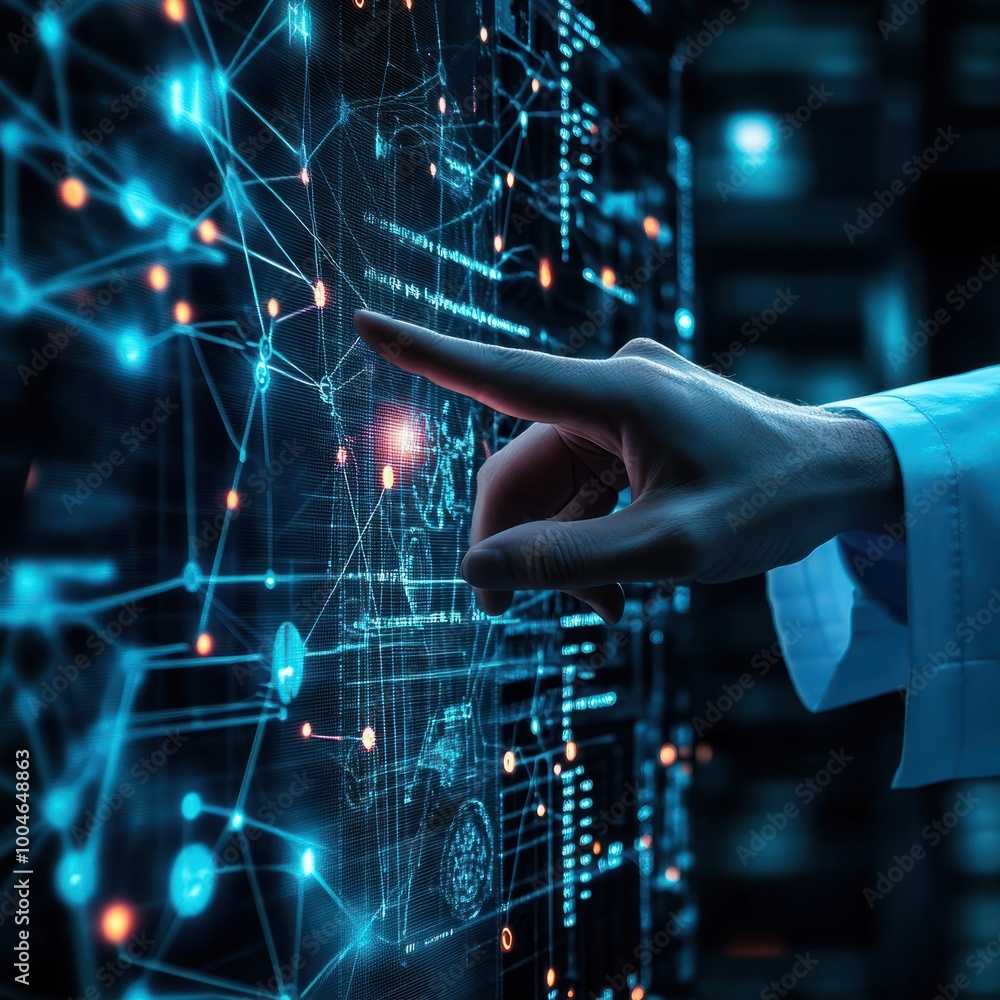 doctors hand pointing at digital data structure, virtuel medicine doctors hand pointing at digital data structure, virtuel medicine