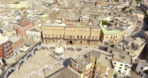 Aerial view of the Imperiali-Filotico Palace, built in Manduria, in the province of Taranto, Italy. It is one of the largest feudal palaces in Salento.