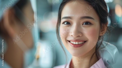 Asian girl at a beauty clinic receiving cosmetic surgery for skin whitening and rejuvenation, achieving a youthful appearance