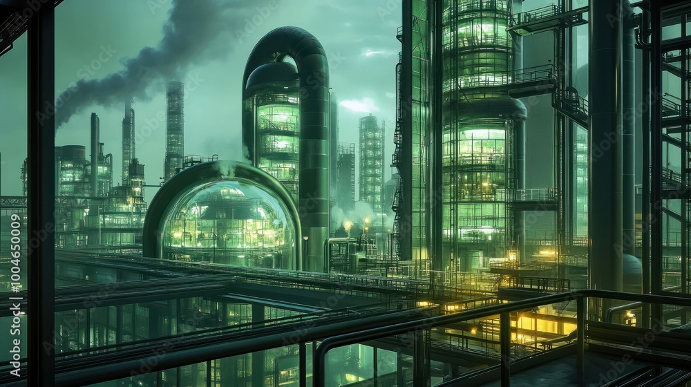 Fototapeta premium futuristic factory with good enviroment,Eco-friendly factory green factory concept, zero carbon future .