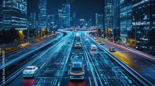 Futuristic smart city with autonomous vehicles and advanced infrastructure.