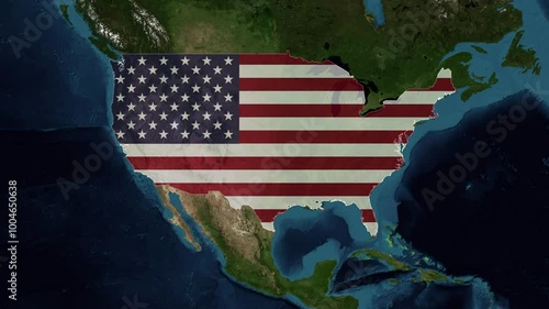 Zoom from Earth to United States (Country Flag) World map animation with highlighted borders of US / USA. Images from NASA