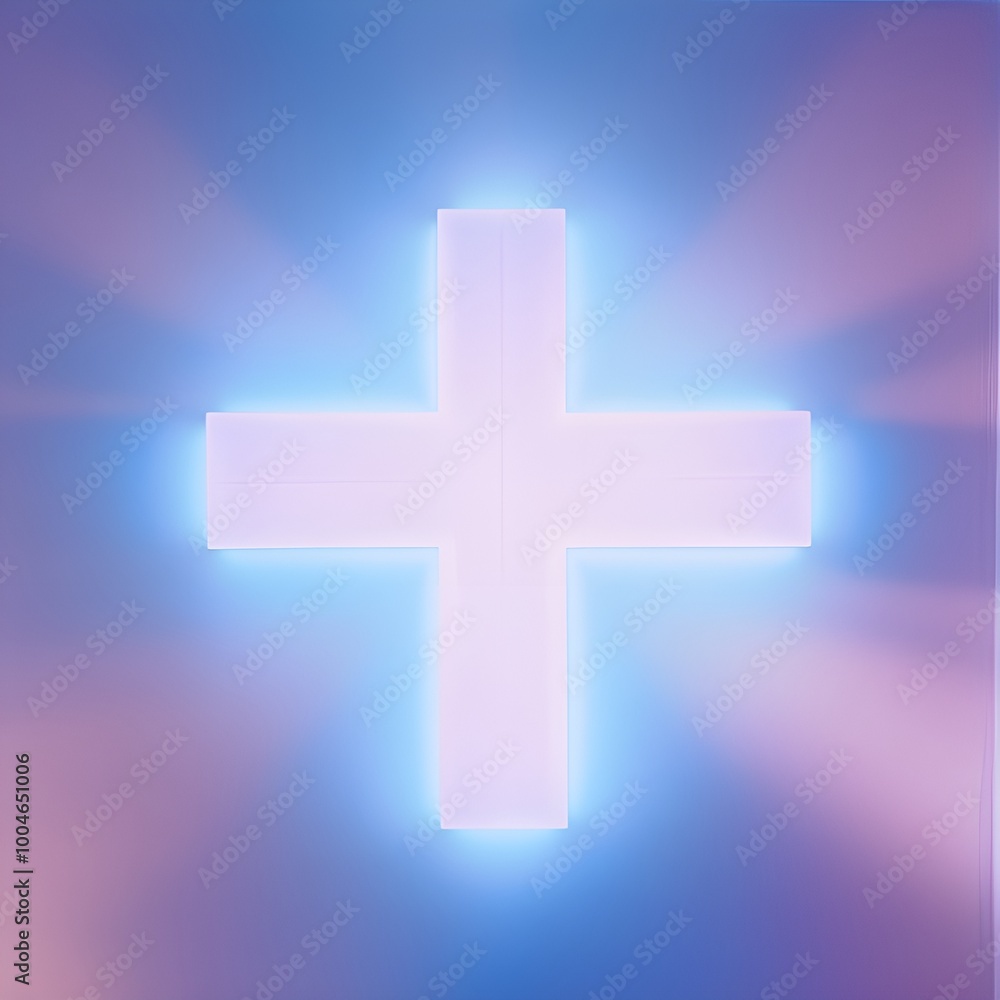 Fototapeta premium Glowing White Cross with Blue Light