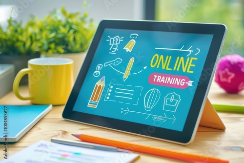 Digital education: Tablet screen with 