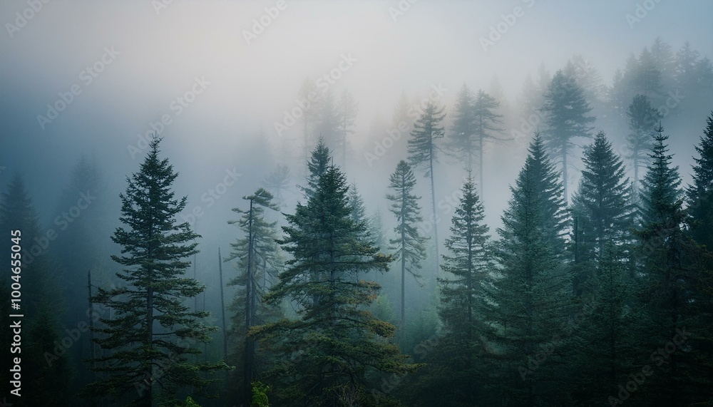 Misty forest with tall pines Misty forest with tall pines