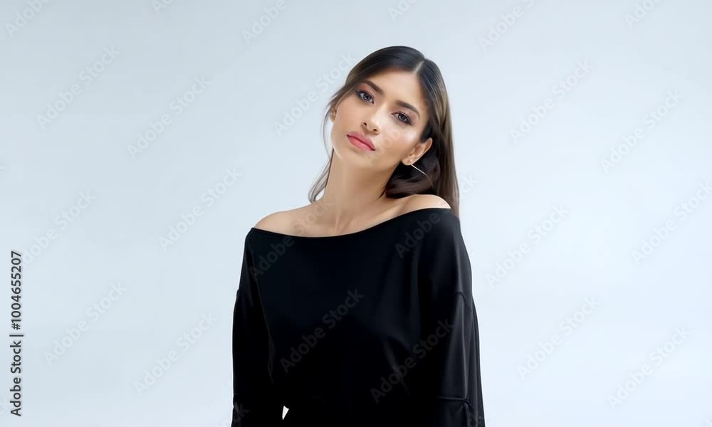 Beautiful Woman Black Outfit White Background Beautiful Woman Black Outfit White Background