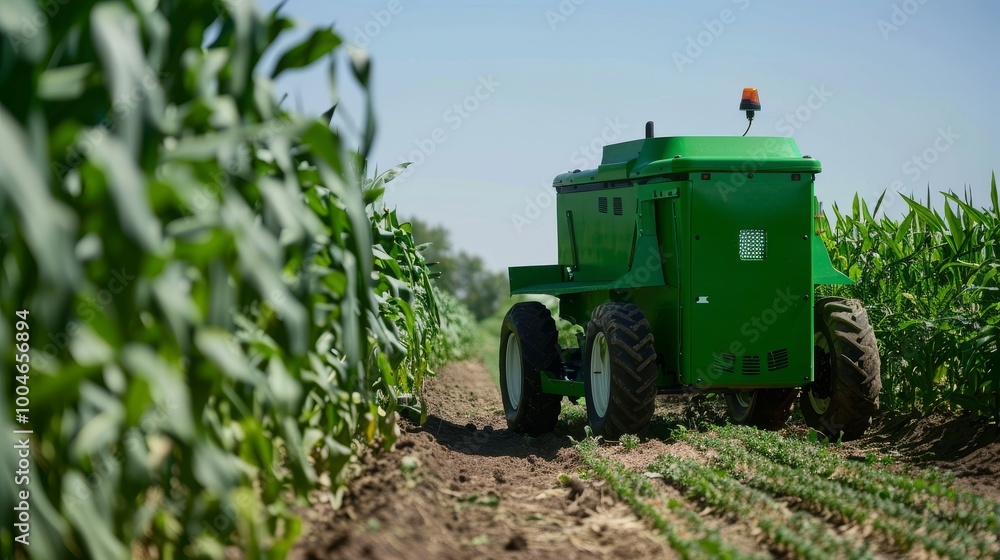 Autonomous farming robot harvesting crops in a field Autonomous farming robot harvesting crops in a field
