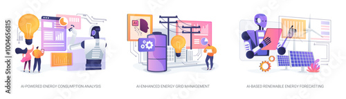 AI in Energy production and use abstract concept vector illustrations.