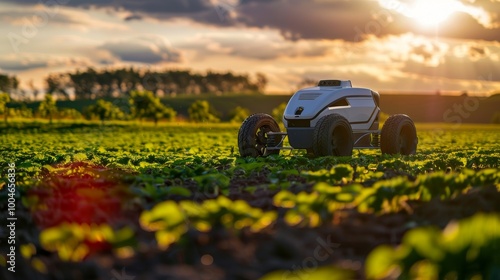 Autonomous farming robot harvesting crops in a field