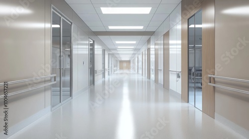 A modern hospital corridor featuring clean lines and well-lit spaces.