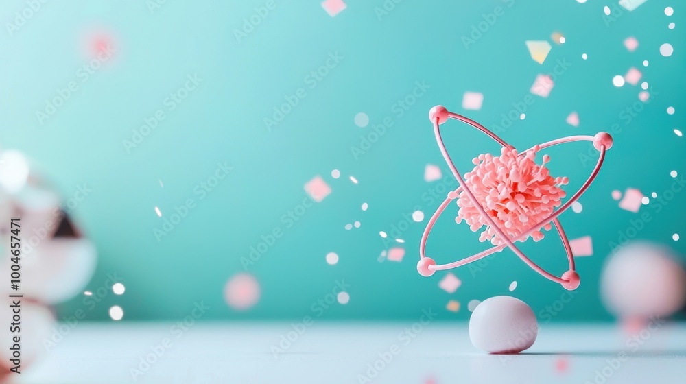 A model of an atom, with electrons orbiting the nucleus in glowing pink paths, illustrating the fundamental building blocks of matter. A model of an atom, with electrons orbiting the nucleus in glowing pink paths, illustrating the fundamental building blocks of matter.