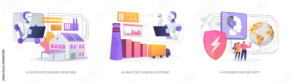AI in energy consumption abstract concept vector illustrations. AI in energy consumption abstract concept vector illustrations.