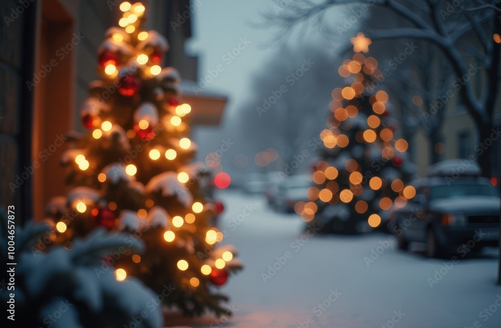 Christmas defocused street background. Texture of the city christmas lights.
