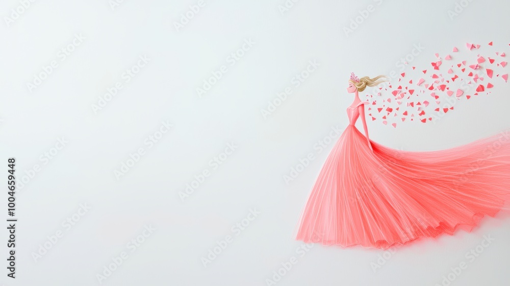 A child drawing of a princess wearing a flowing pink gown and a sparkling tiara, adorned with a pink ribbon for decoration. A child drawing of a princess wearing a flowing pink gown and a sparkling tiara, adorned with a pink ribbon for decoration.