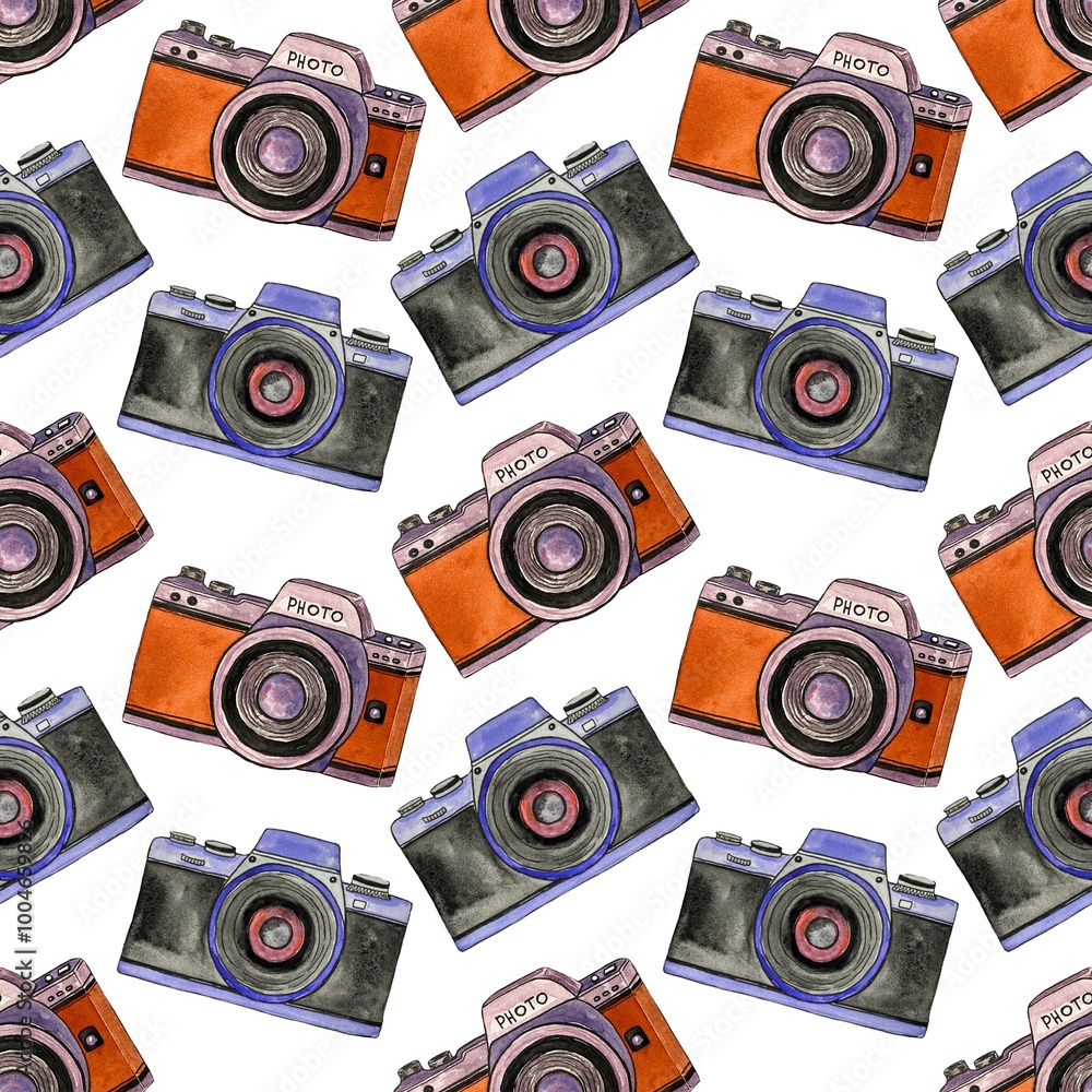 Retro camera watercolor pattern Retro camera watercolor pattern