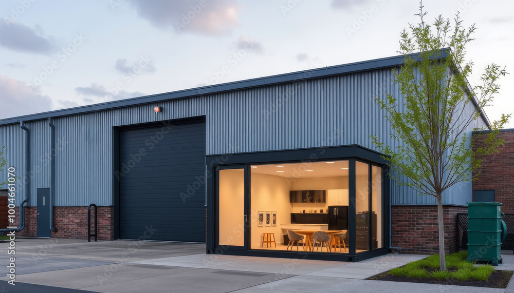 Small office next to a large warehouse building Small office next to a large warehouse building