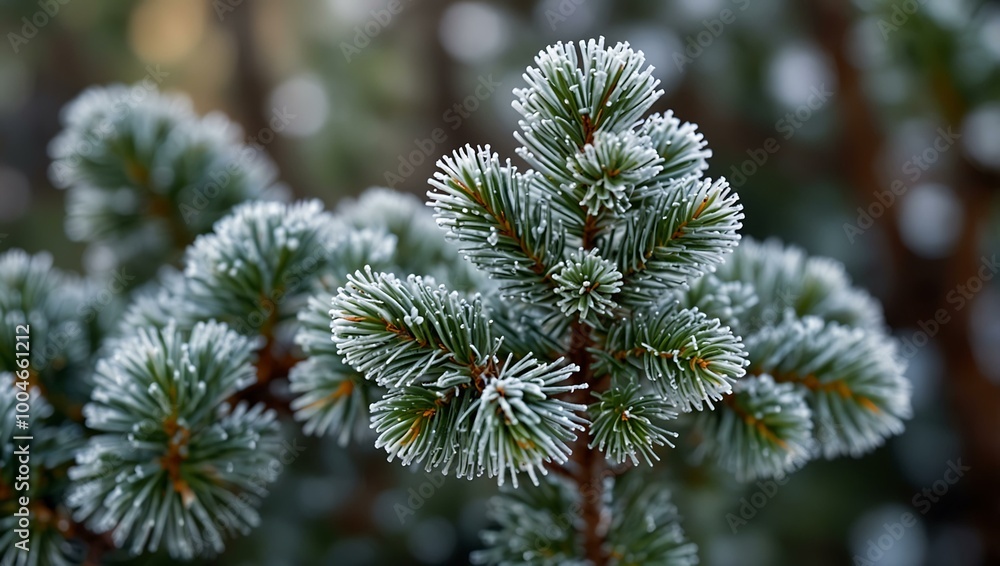 Frosty pine branches with a soft blurred background. Frosty pine branches with a soft blurred background.