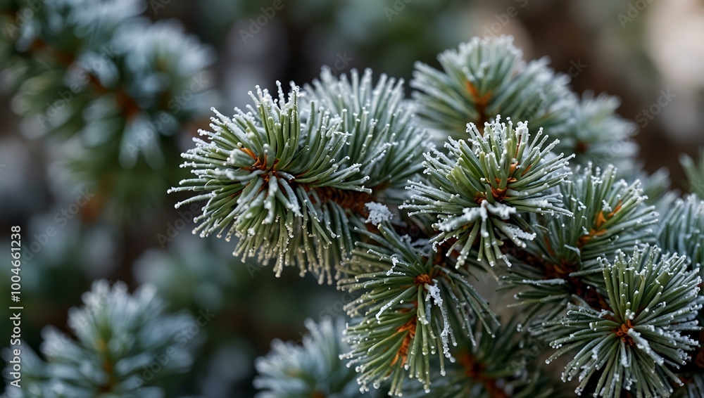 Frosty pine branches with a soft blurred background. Frosty pine branches with a soft blurred background.
